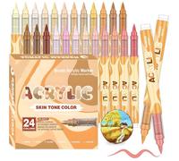 Feutre Acrylique Brush Marker - Set de 24 Couleurs Teintes Peau, Marqueur Peinture Acrylique à Pointe Pinceau pour Coloriage Adulte
