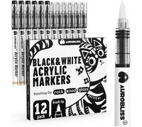 Feutre Acrylique Brush Noir et Blanc,12 Feutre Peinture Acrylique Stylo Peinture sur Métal,Galet,Verre,Bois,Céramique,Tissu
