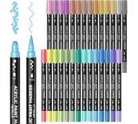 Feutre Acrylique Métallique, 28 Feutre Marqueur Peinture Acrylique Couleurs Métalliques À Double Pointe (Pinceau & Dot), Acrylic Paint Marker Pour Toile Plastique Calligraphie Bricolage[Z410]