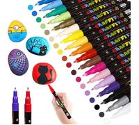 Feutre Acrylique pour Galet,18 Couleurs Marqueur Peinture Feutres Acryliques Etanche Permanents pour Graffiti,Oeuf,Noir--0.7 mm