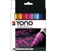 Marabu YONO 124000004004 Lot de 12 marqueurs acryliques polyvalents avec pointe ogive japonaise 1,5-3 mm, à base d'eau, résistant à la lumière et à l'eau, pour presque tous les supports
