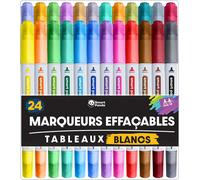 Feutre Ardoise Effacable Marqueur, Double Pointe, Marqueurs Tableaux Blancs - 24 Couleurs