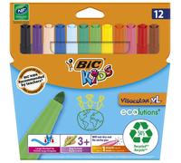 BIC Kids Visacolor XL Feutres de Coloriage à Pointe Large, Lavables, Encre à base d'eau - Couleurs Assorties, Etui Carton de 12