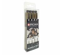 SAKURA Pigma Manga Set de 4 Sépia | Encre permanente, résistante à l'eau, tailles variées | Stylos pour dessins BD et illustrations