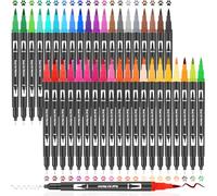 Feutre Coloriage 40 Stylo Feutres Couleurs Aquarelle pour Enfant et Stylo Pinceaux à Double Pointe 2mm et 0,4mm pour Artiste, Calligraphie, Bullet Journal, Dessin, Création Artistique