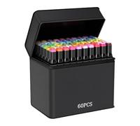 Feutre Coloriage 60 Couleurs, Set de Feutres Doubles Pointe, Feutre Double Pointe, Feutre Aquarelle - Pour une utilisation dans la conception, les projets de bricolage, le rendu, sac noir inclus.
