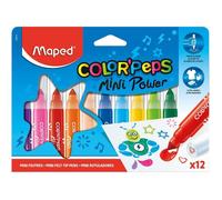 Maped Color'Peps Gros Feutres de Coloriage Mini Power pour Enfant, Pointe Large et Capuchon avec Motif Tampon, Encre Lavable à l'eau - Etui de 12 Feutres Assortis
