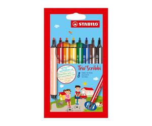 Feutre couleur Stabilo Trio Scribbi couleurs assorties pointe large - Pochette de 8