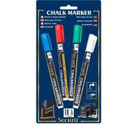 Feutre-craie - Securit - Lot de 4 - 1-2mm Nib - Effaçable à l'eau - Couleurs variées