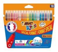 Feutre de coloriage - BIC KIDS - Pack de 18 - Pointe moyenne - Couleurs vives - Lavable à l'eau