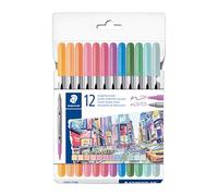 Feutre de coloriage double pointe Staedtler 3200 couleurs pastel assorties - Pochette de 12