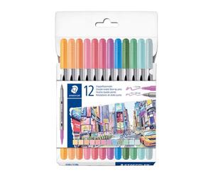 Feutre de coloriage double pointe Staedtler 3200 couleurs pastel assorties - Pochette de 12