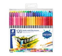 Staedtler Feutres à double pointe pour écriture et coloriage, Pointe fine de 0.5-0.8 mm et compacte extra-large de 3 mm, Étui plastique avec 120 couleurs lumineuses différentes, 3200 TB120