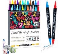 Feutre de textile, marqueurs de peinture acrylique - Marqueurs acryliques imperméables à double pointe avec pointe pinceau et pointe fine - Fournitures d'art à double couleur pour la peinture sur roc