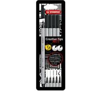 STABILO Creative Tips - Feutre dessin - Etui carton x 5 stylos de calligraphie à pointe assorties 0.2; 0.4; 0.7; 1 mm et brush - noir
