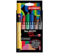 Feutre dessin STABILO Pen 68 MAX - Etui carton de 6 Feutres Coloriage Pointe Large, Gamme ARTY