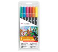 Tombow Feutres pinceau à double pointe ABT-6P-3 – couleurs testées dermatologiquement – Lot de 6