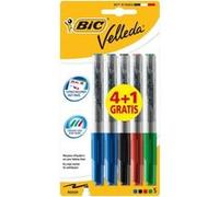 BIC Velleda 1741 Feutres pour Tableau Blanc Effaçables à Sec, Pointe Conique Moyenne - Couleurs Assorties, Blister de 4+1