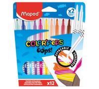 Maped - Feutre de coloriage - Feutres effacables OOPS - Feutre à pointe moyenne - Couleurs lumineuses - Etui carton de 12 feutres dont 2 effaceurs