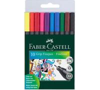Faber-Castell 151610 Boîte de 10 Feutres Pointe Fine, Feutre Dessin 0.4mm avec Grip Ergonomique, Feutres Coloriage Adultes, Feutre a Eau Lavable sur la Plupart des Tissus