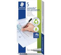 Feutre Lumocolor Non-Permanent, Encre Soluble Dans L'eau, Convient À Presque Toutes Les Surfaces, Largeur De Ligne F 0,6 Mm, Rechargeable, Longue Durée Vie, 5 Feutres Noirs, 316-9x, Gris[Z3070]
