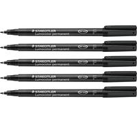 Feutre Lumocolor Permanent, Résistant À L'eau Et À L'effacement Sur Presque Toutes Les Surfaces, Largeur De Ligne F 0,6 Mm, Rechargeable, Longue Durée De Vie, 5 Feutres Noirs Universels