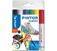 PILOT - Pochette de 6 Pintor - Marqueurs Peinture Multi-Supports à Base d’Eau, Séchage Rapide - Textile, Verre, Bois, Pierre, DIY - Couleurs Assorties Métal - Pointe Fine