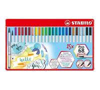 Feutre Pinceau - Stabilo Pen 68 Brush - Boîte Métal 25 Feutres - Coloris Assortis