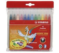 STABILO power max - Feutre de coloriage - Étui carton x 12 feutres pointe large - Coloris assortis