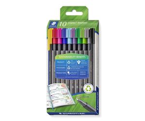 Feutre staedtler triplus fineliner 334 r pointe extra fine 0,3mm ergonomique coloris assortis etui 10 unites