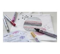Kreul 92651 - Textil Marker Set Glitter, medium, 5 pièces, épaisseur de trait 2 à 4 mm, à base d'eau, crayons de couleur pour tissu semi-couvrants avec effet scintillant