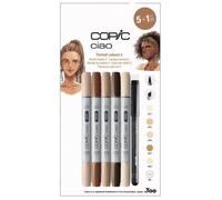 Copic Ciao 5+1 Set « Portrait Colours 2 », 5 Twin Marker avec une pointe moyenne et une pointe Brush, incl. Multiliner Black 0,3 mm