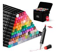 Feutres à Alcool Professionnels 100 Couleurs - Sèchent Rapidement, Couleurs Intenses et Durables, Twinmarkers Double Pointe pour Coloriage Adulte, Art, Croquis et Écriture, avec Base et Sac Rangement