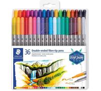 Feutres À Double Pointe Pour Écriture Et Coloriage, Pointe Fine De 0.5-0.8 Mm Et Pointe Compacte Extra-Large De 3 Mm, Étui Plastique Avec 36 Couleurs Lumineuses Différentes, 3200 Tb36