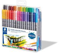 Feutres À Double Pointe Pour Écriture Et Coloriage, Pointe Fine De 0.5-0.8 Mm Et Pointe Compacte Extra-Large De 3 Mm, Étui Plastique Avec 72 Couleurs Lumineuses Différentes, 3200 Tb72