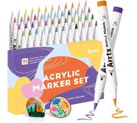 Feutres Acrylique, 48e Couleurs Stylo De Peinture Acrylique Sur Roche, Marqueurs De Peinture À Pointe Pinceau, Fournitures Artistiques,Marqueurs D'art Imperméables Pour Pierres,Verre,Bois,To[Z1813]