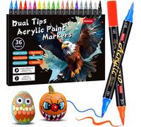 Feutres Acrylique Marqueurs Peinture Acrylique, 36 Couleurs Pour Peinture Sur Roche, Tissu, Métal, Verre, Bois, Toile, Céramique, Plastique, Non Toxique Et Inodore, Premium Art Et Bricolage