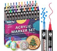 Feutres Acryliques 36C - Double Pointe Fine & Ronde - Etanche - Cadeau