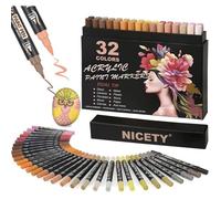 Feutres acryliques double pointe - ZRSE - 32 couleurs - Tons de peau - Pointe fine 1 mm - Pointe pinceau 0,5-5 mm