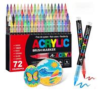 Feutres acryliques - Lot 72 couleurs - Pointe pinceau flexible 1-6 mm - Encre acrylique - Multicolore