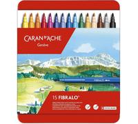 Caran d'Ache Feutres Fibralo - Lot de 15 couleurs - pointe moyenne aquarellable, boîte métal