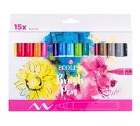 Ecoline Brush Pen Set de 15 marqueurs pointe feutre - Teintes de base | Marqueurs à dégrader pour lettering, dessin & journaling