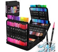 Feutres Coloriage 100 Couleurs, Feutre Coloriage Adulte et Enfant Stylo Aquarelle Brush Pen Marqueur pour Bullet Journal, Dessin, Peinture, Mandala, Pointe Pinceau 1-2 mm et Pointe Fine 0.4 mm