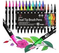 Feutres Coloriage 24 Couleurs Adultes et Enfants Stylo Aquarelle Brush Pen Marqueur pour Feutre Coloriage, Bullet Journal, Dessin, Peinture, Mandala, Pointe Pinceau 1-2 mm et Pointe Fine 0.4 mm