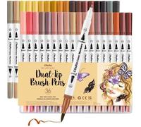 Feutres Coloriage 36 Couleurs Peau, Double Pointe Fine 0,4mm/Pinceau, À Base D'Eau, Pour Mandala,Calligraphie,Dessin,Collection Maui
