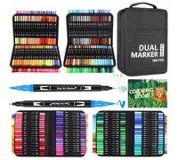Feutres Coloriage Adulte,168 Stylos à Colorier Stylos Pinceaux à Double Pointe Pinceaux Marqueurs d'art Calligraphie Lettrage