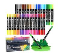 Feutres Coloriage Adulte 48 Couleurs, Double Pointe Feutre Aquarelle, Feutre Pinceau pour Dessin, Manga, Doodling et Calligraphie, Feutres à Double Pointeà pour Enfants, Adultes et Débutants