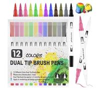 Feutres Coloriage Adulte Enfants 12 bâtons, Double Pointe Feutres Aquarelle et Stylos de Couleurs Mandala Aquarelle Brush Pen Twinmarkers pour Croquis Livre de Coloriage Calligraphie Dessin