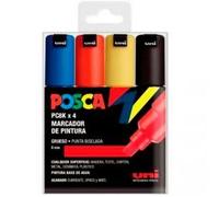 Feutres Craftelier - 182634676 - Uni Posca Lot De 4 Marqueurs Pc8k A Pointe Biseautee Couleurs De Base