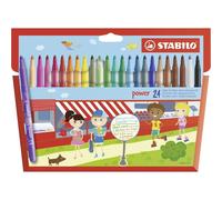 STABILO Feutres de coloriage power – Étui carton 24 feutres, pointe moyenne, coloris assortis